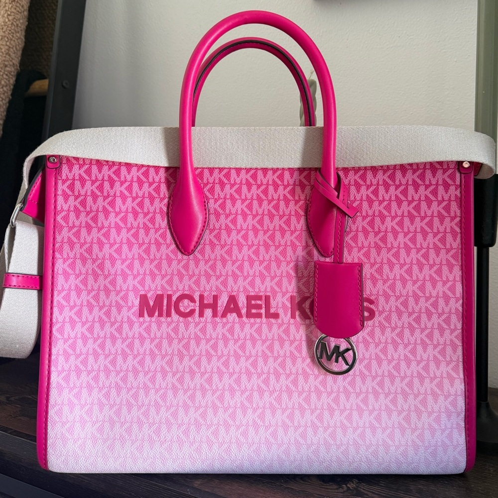 . Michael Kors Pink Ombré Medium Mirella Dragonfruit EW Crossbody Tote Bag - Picture 2 of 14